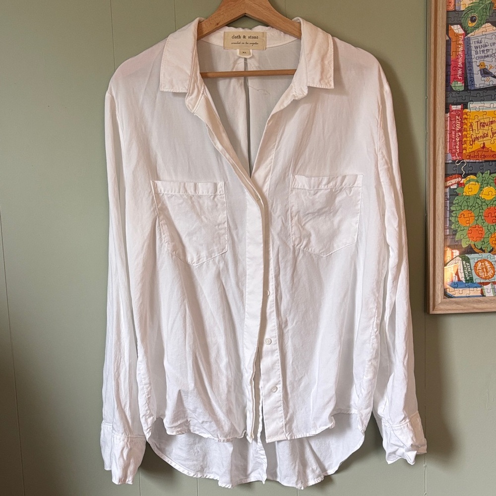 Cloth & Stone by Anthropologie Lindsey split back White Button-Up Shirt